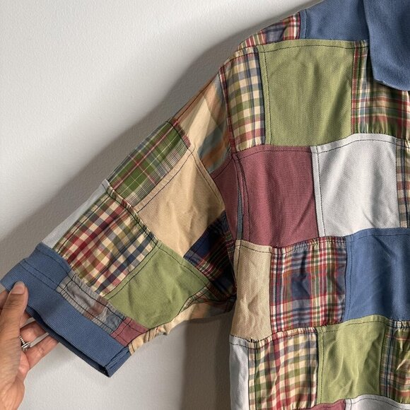 Vtg Orvis Polo Shirt Mens Large Patchwork Plaid Colorblock Madras Preppy Casual - Picture 3 of 9